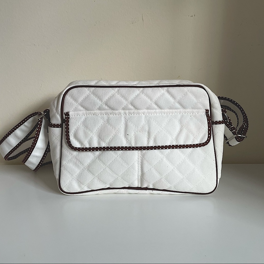 Naraya White Canvas Crossbody Bag With Polkadot